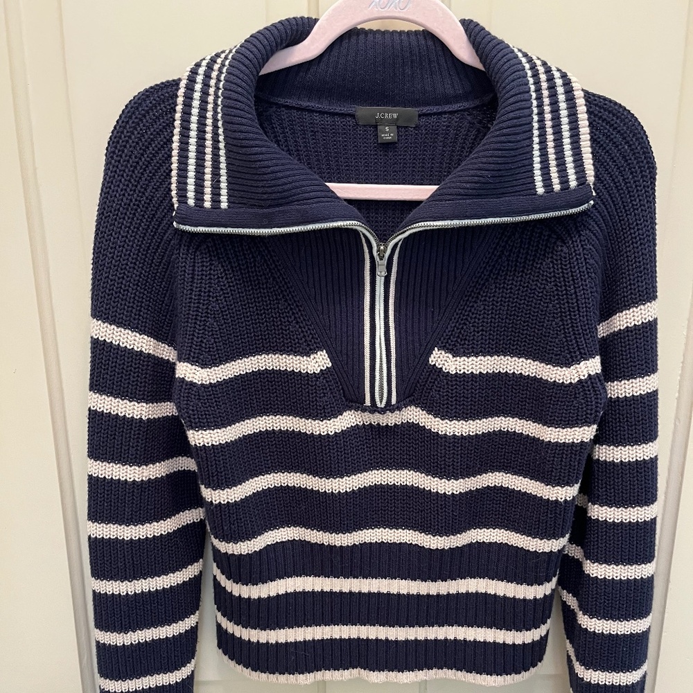J Crew striped half-zip pullover sweater